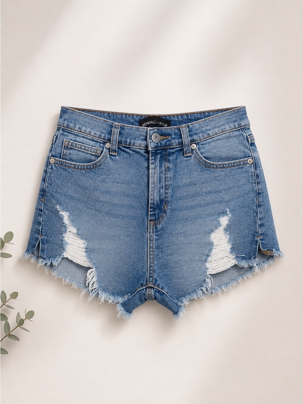 Kendall & Kylie The Icon Distressed High-Rise Denim Cutoff Shorts (331)